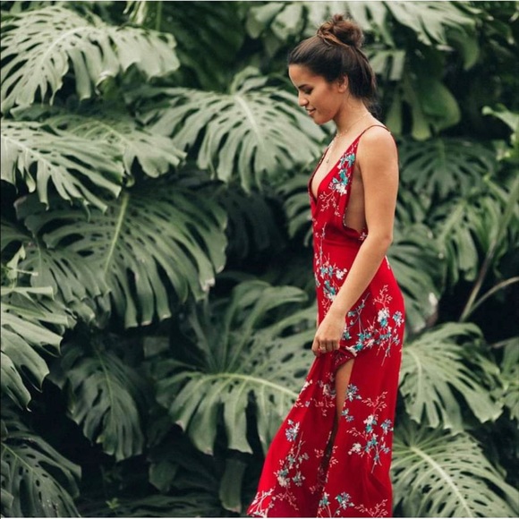 Adhira Aura Red Floral Maxi Dress w/Side Slits NWT - Picture 2 of 15